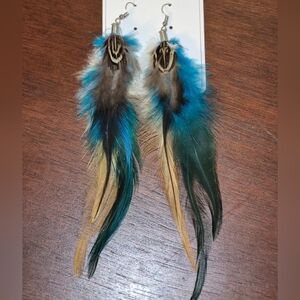 Feather Earrings in Blue and Brown